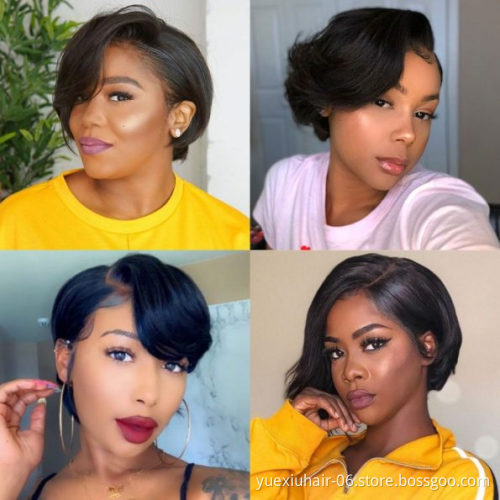 13x4 Lace Frontal Human Hair Wig 180% Density Wholesale Factory Price Natural Color Pixie Cut Short Straight Bob Wig For Women
